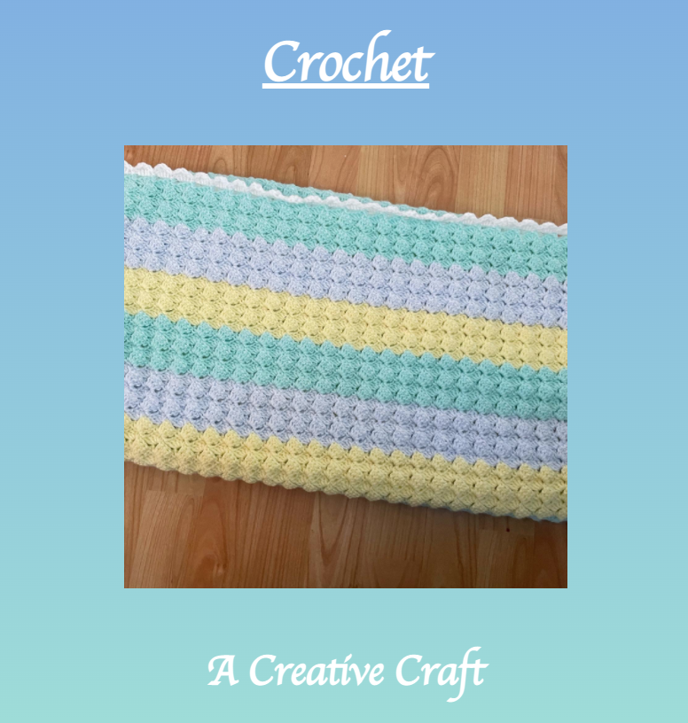 A webpage featuring a crocheted blanket
